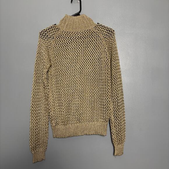 Vintage Guess Collection Women’s Eyelet Gold Sweater Turtleneck 90’s Y2K Medium - Picture 5 of 8